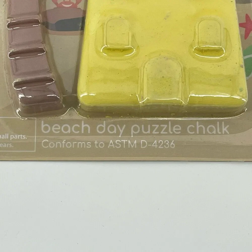 Kids Beach Day 7-Piece Puzzle Chalk Set – Palm Tree, Sun, Cloud & Sandcastle
